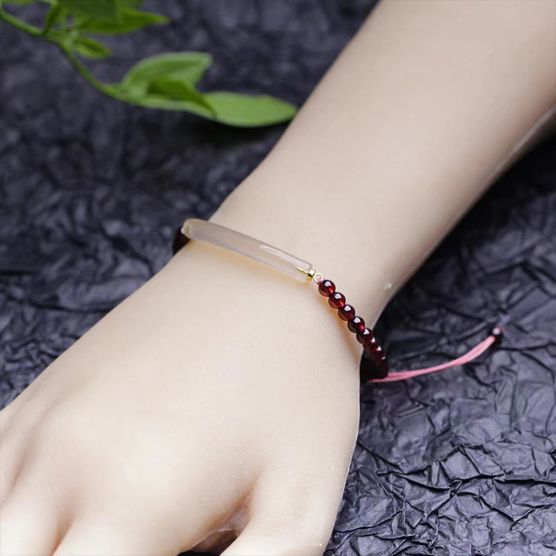 Adjustable Garnet Gray Agate Cuff Bracelet for Calm & Balance