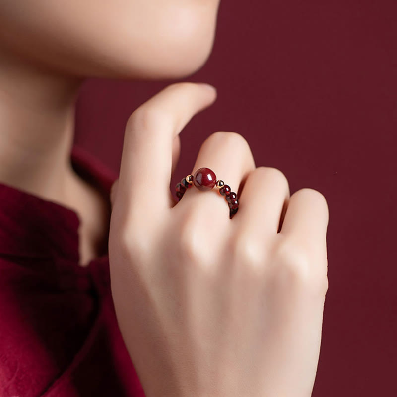 Adjustable Garnet PiXiu Ring with Om Mani Padme Hum for Protection