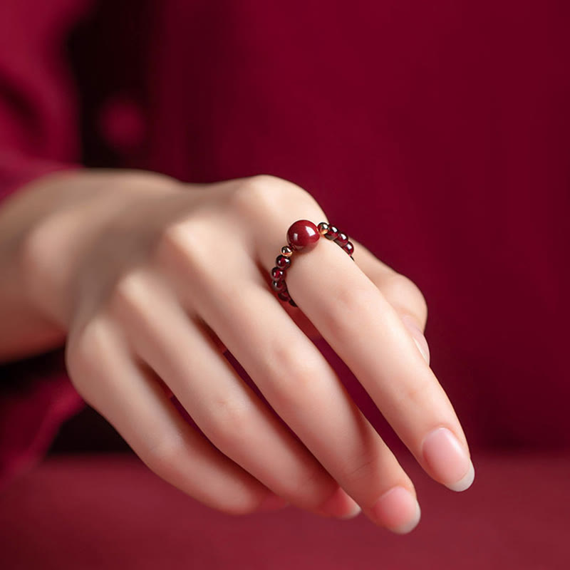 Adjustable Garnet PiXiu Ring with Om Mani Padme Hum for Protection
