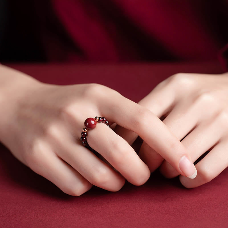 Adjustable Garnet PiXiu Ring with Om Mani Padme Hum for Protection