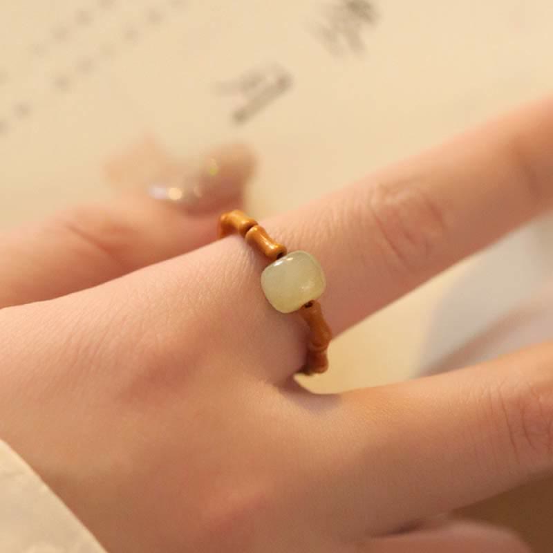 Adjustable Hetian Jade Prosperity Bamboo Luck Ring