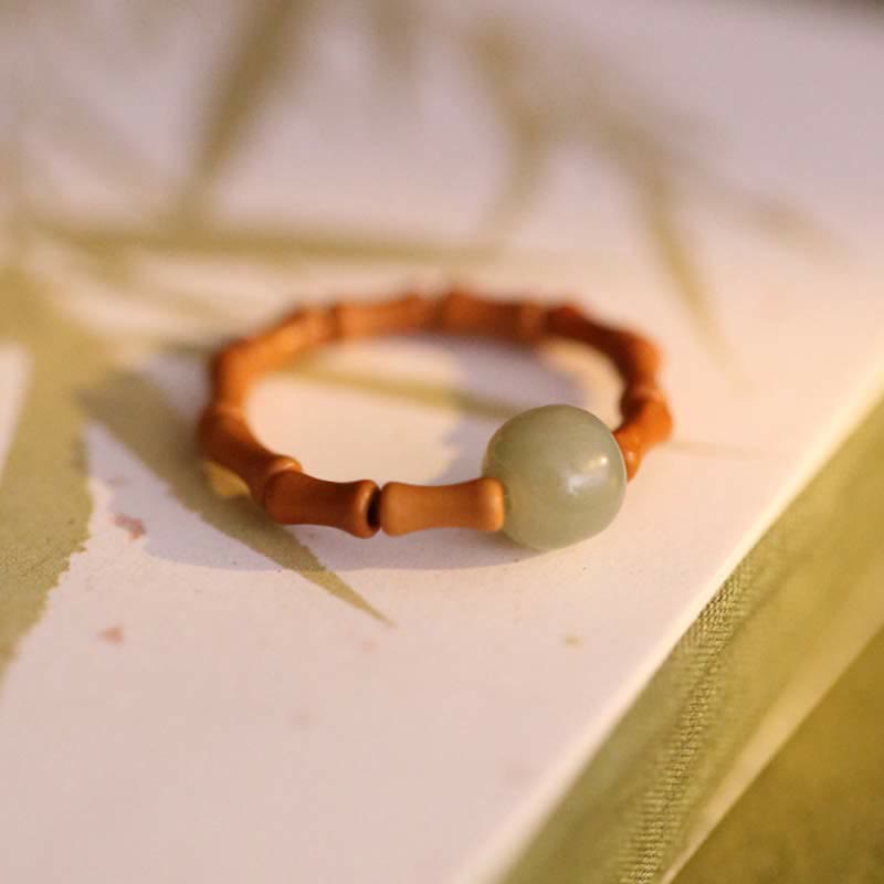 Adjustable Hetian Jade Prosperity Bamboo Luck Ring