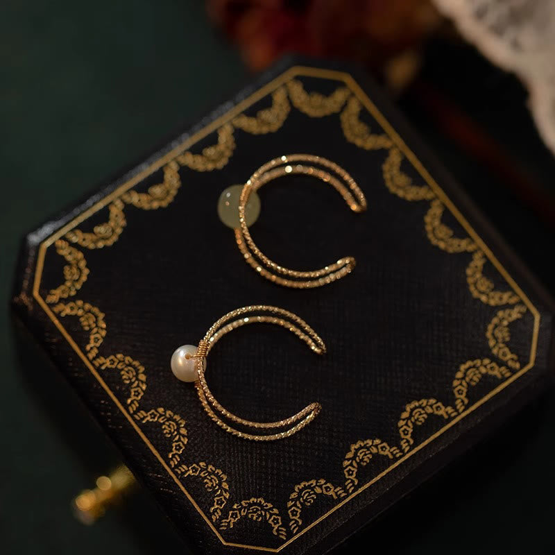 Adjustable Jade and Pearl Bead Double Layer Copper Luck Ring