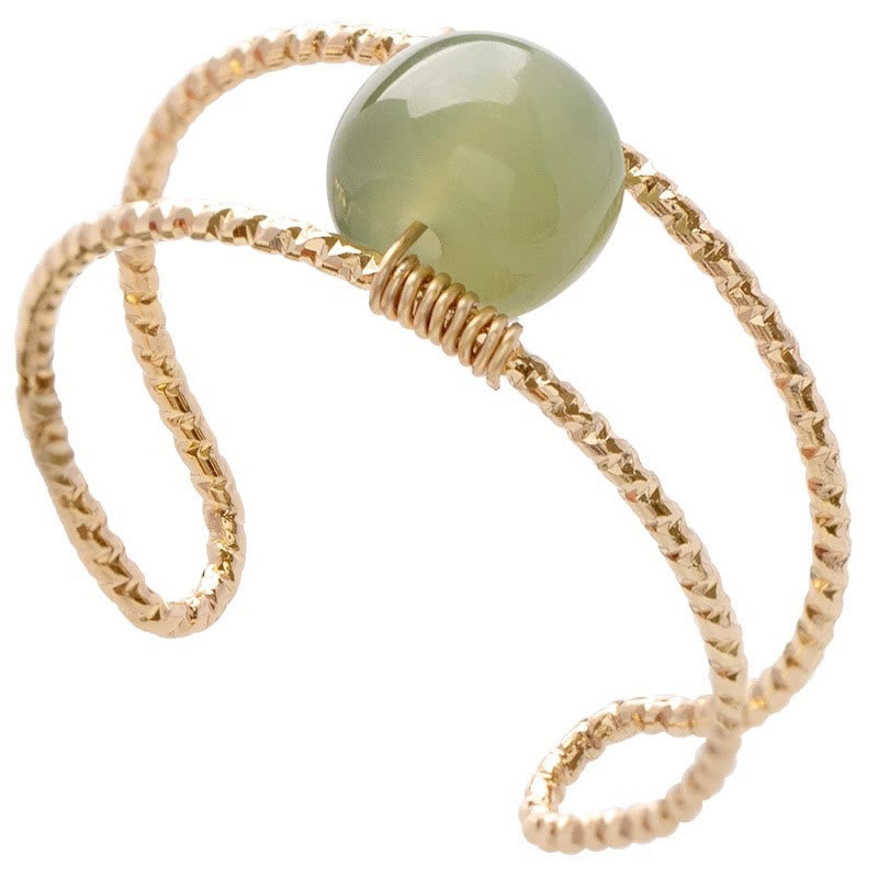 Adjustable Jade and Pearl Bead Double Layer Copper Luck Ring