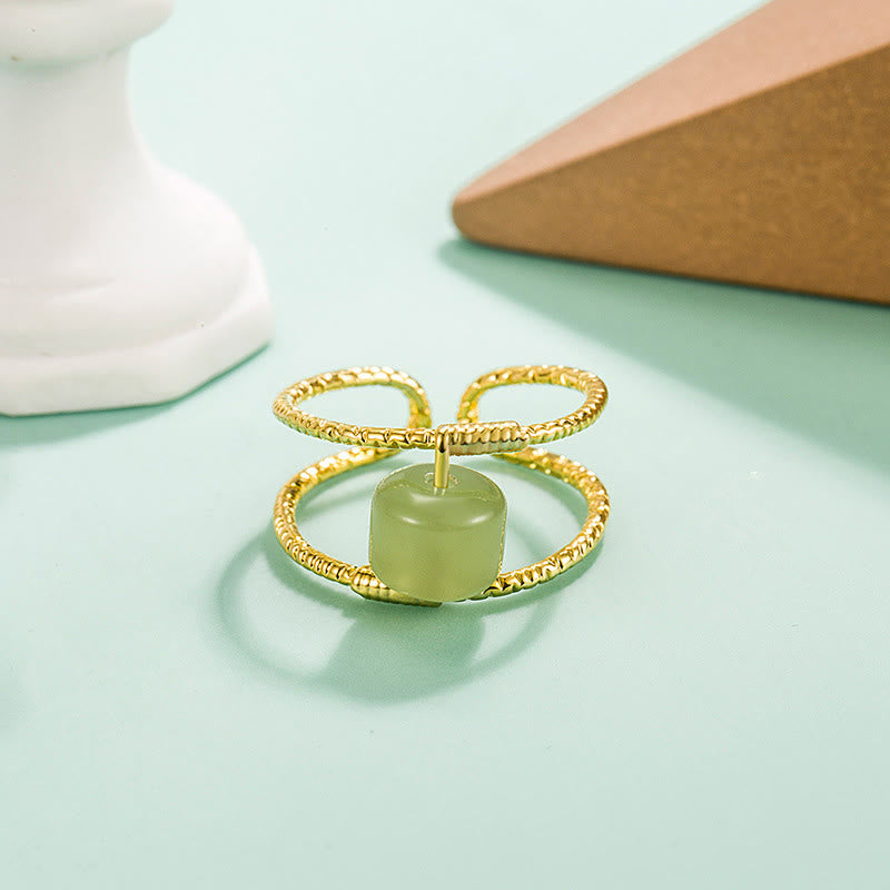 Adjustable Jade and Pearl Bead Double Layer Copper Luck Ring