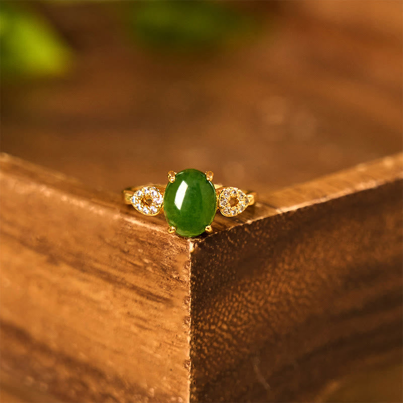 Adjustable Jade Prosperity Ring 8x10mm with Buckle, Gold or Silver