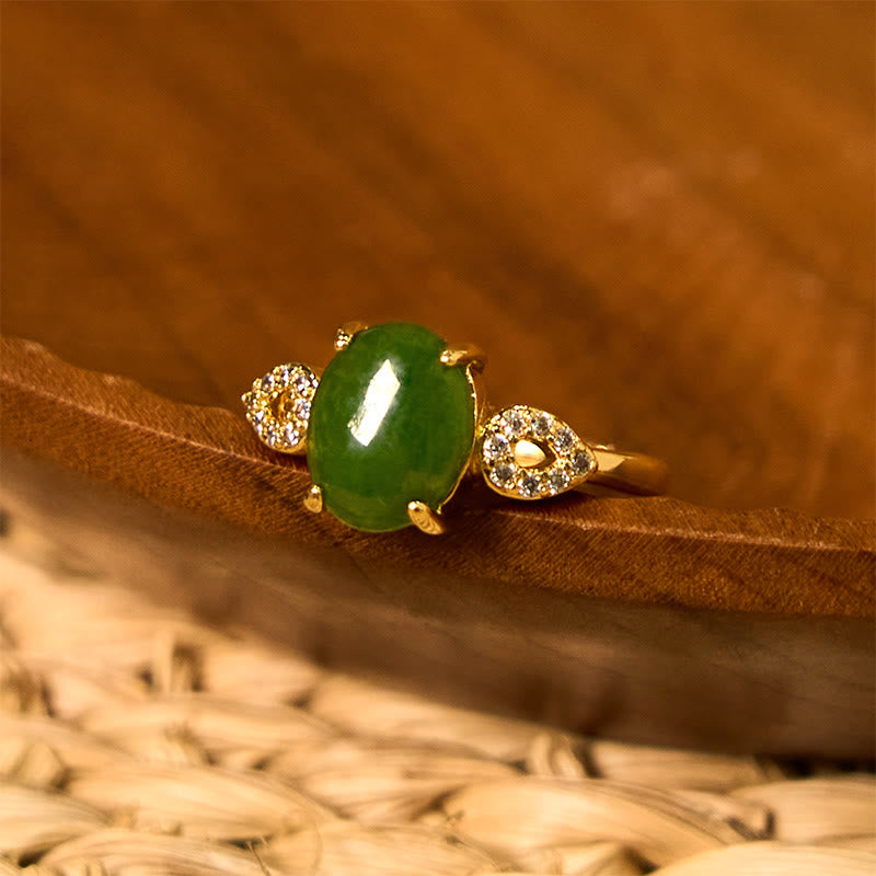 Adjustable Jade Prosperity Ring 8x10mm with Buckle, Gold or Silver