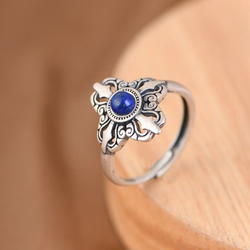 Adjustable Lazurite Ring in 925 Sterling Silver for Positivity