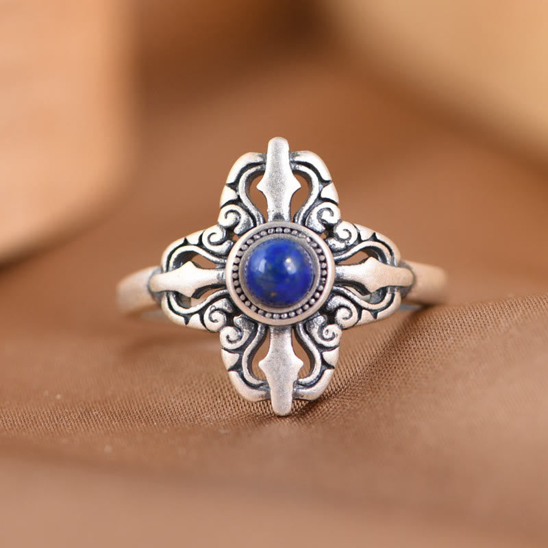 Adjustable Lazurite Ring in 925 Sterling Silver for Positivity