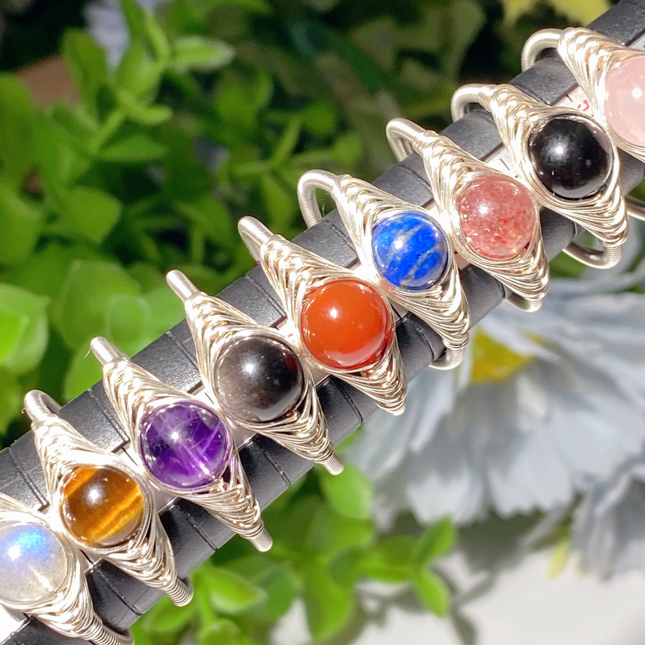 Adjustable Mixed Crystal Ring with 9 Gemstones for Healing Energy