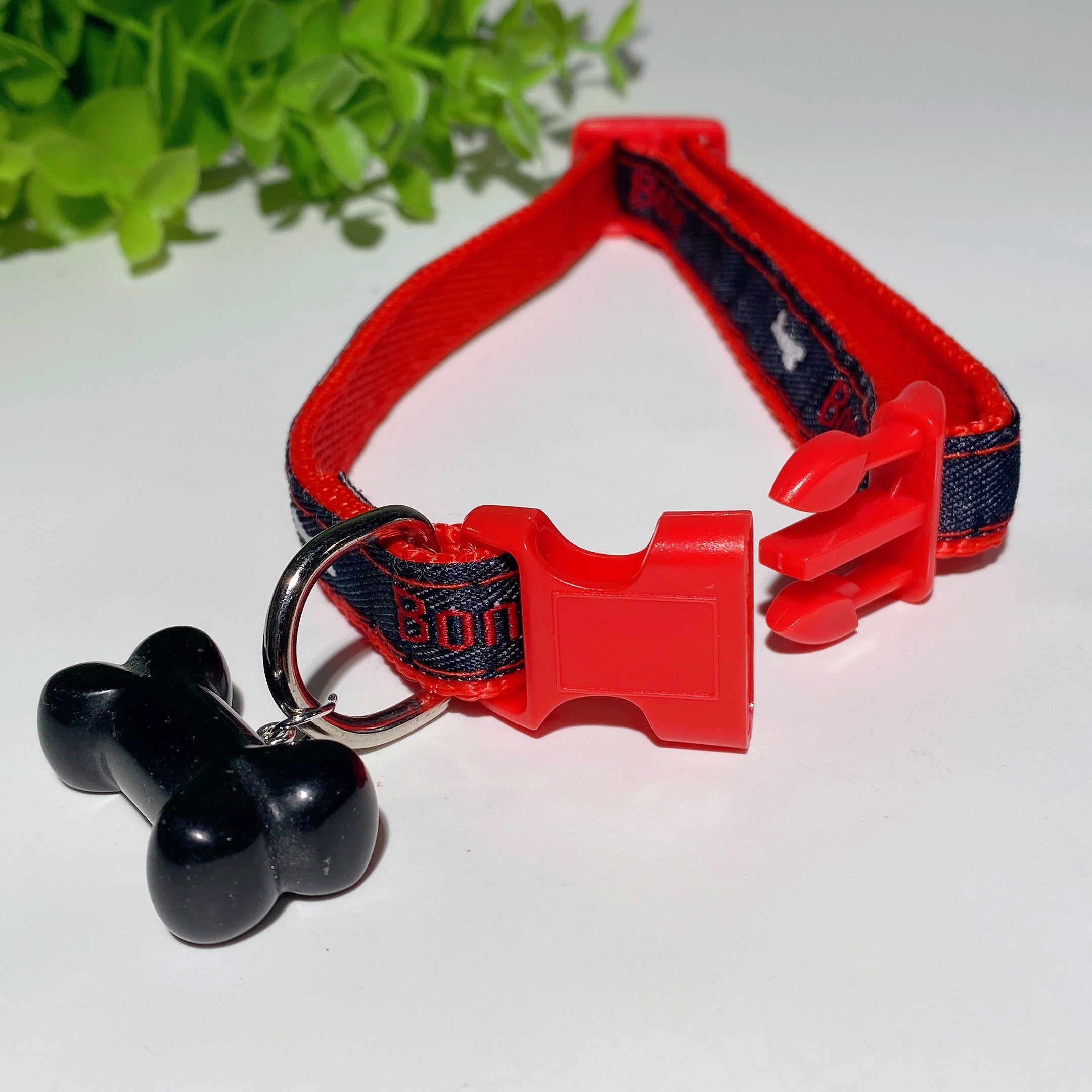 Adjustable Multicolor Dog Collar with Crystal Bone or Paw Charm