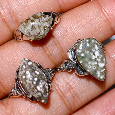 Adjustable Ocean Jasper Ring in Sterling Silver for Healing