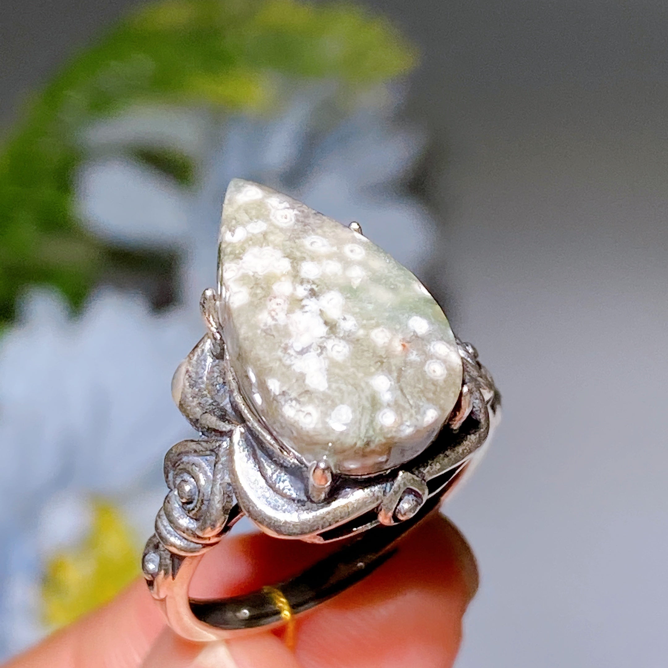 Ocean Jasper Adjustable Ring in Sterling Silver | Healing Sounds