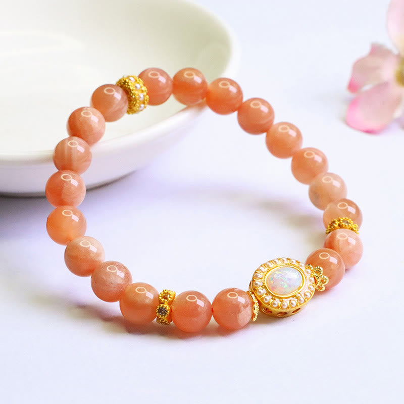 Adjustable Peach Moonstone Bracelet for Women Soothing Balance