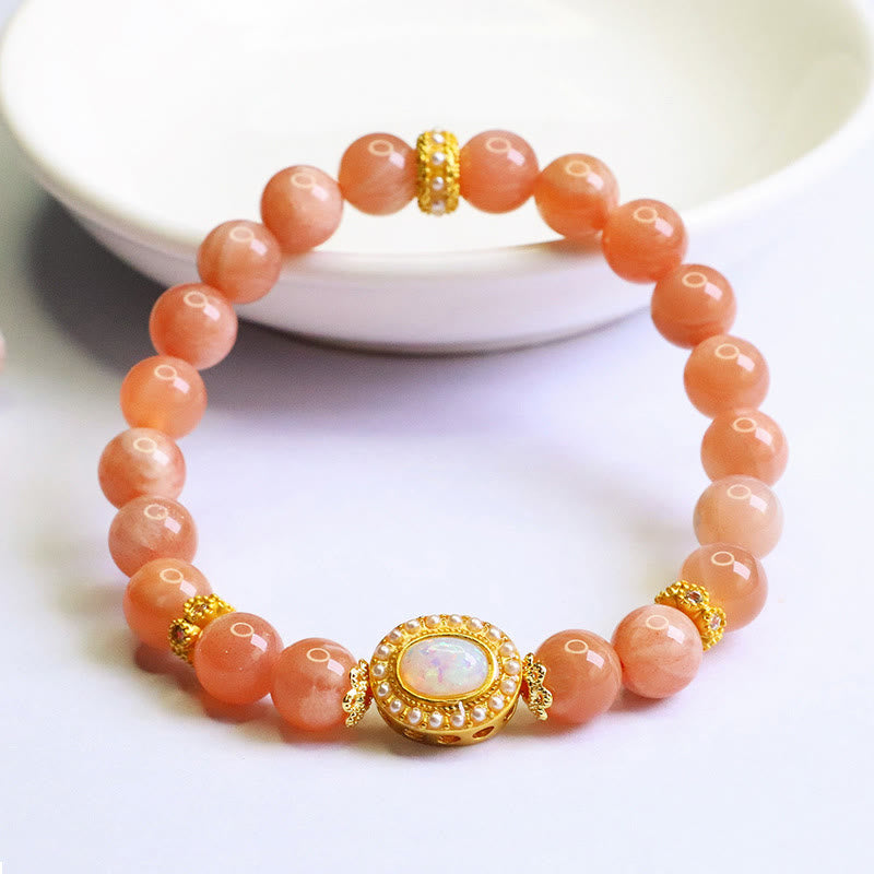 Adjustable Peach Moonstone Bracelet for Women Soothing Balance