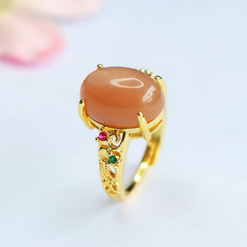 Adjustable Peach Moonstone Ring - Joy and Creativity
