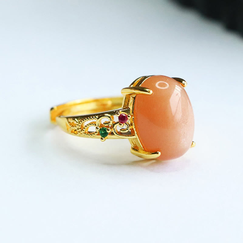 Adjustable Peach Moonstone Ring - Joy and Creativity