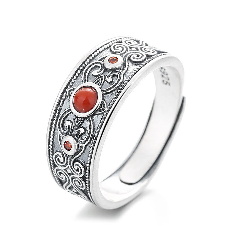 Adjustable Red Agate 925 Sterling Silver Ring | Logical Thinking