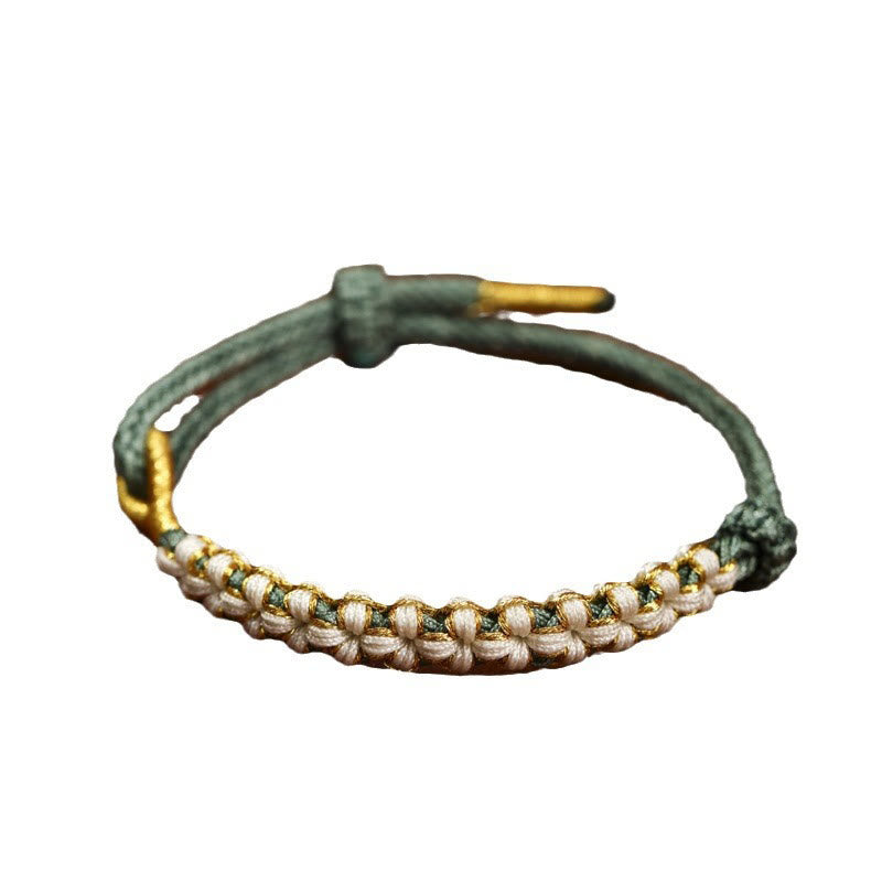 Adjustable Red String Tibetan Gold Thread Bracelet with Peach Blossom Knot
