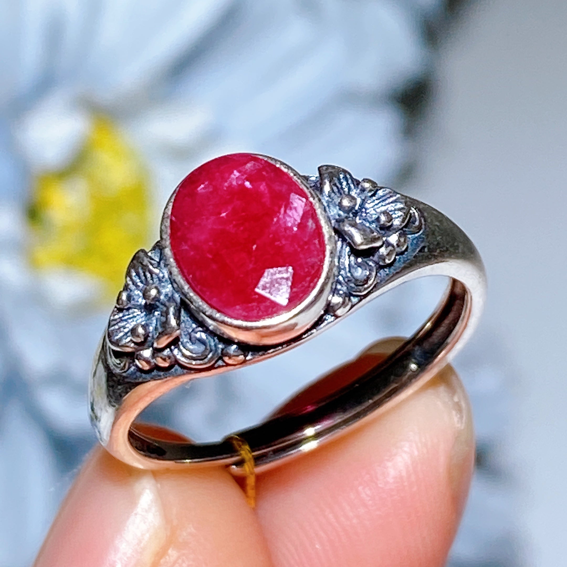Adjustable Ruby Ring with Faceted Crystal for Healing Energy