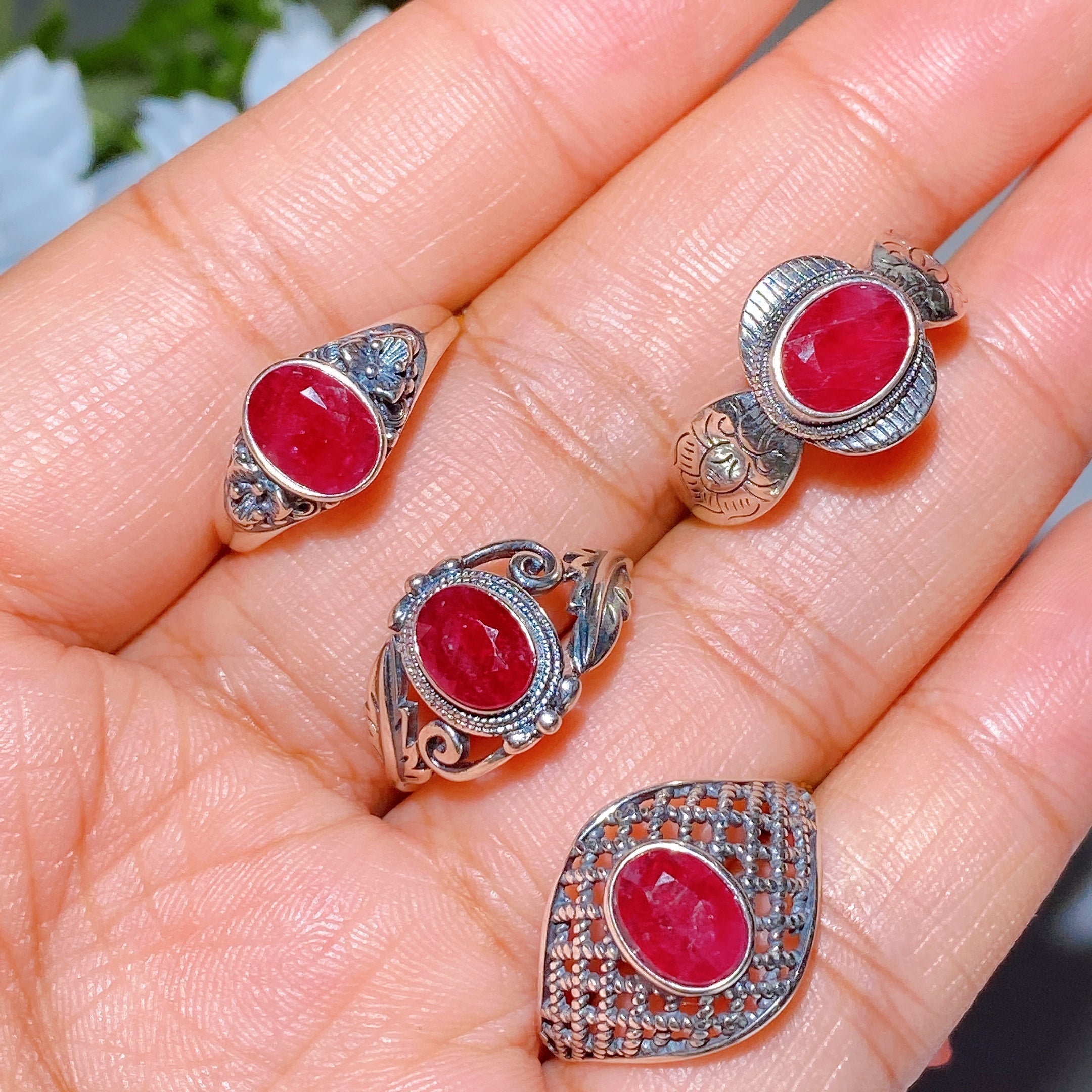 Adjustable Ruby Ring with Faceted Crystal for Healing Energy