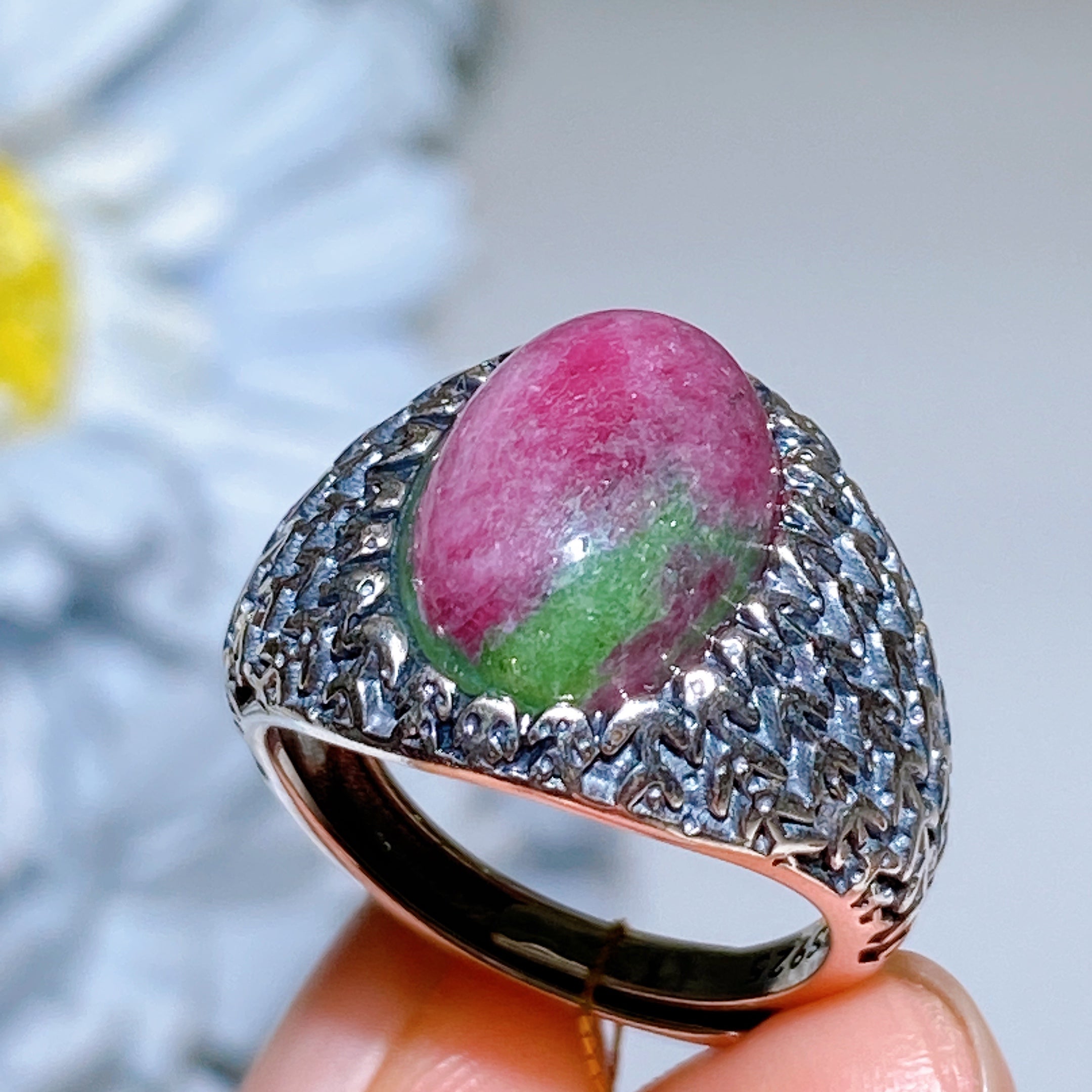 Adjustable S925 UV Reactive Ruby Healing Ring