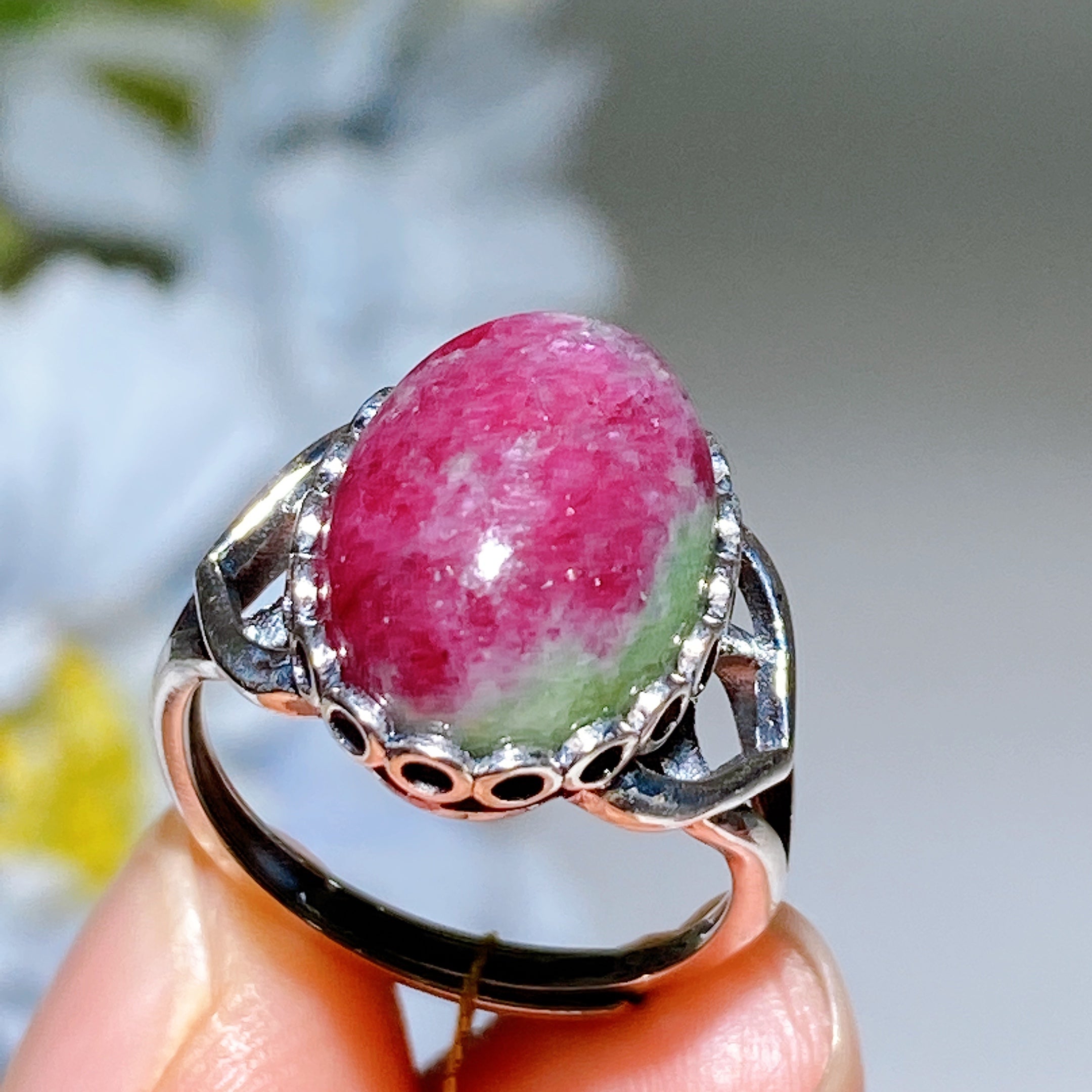 Adjustable S925 UV Reactive Ruby Healing Ring