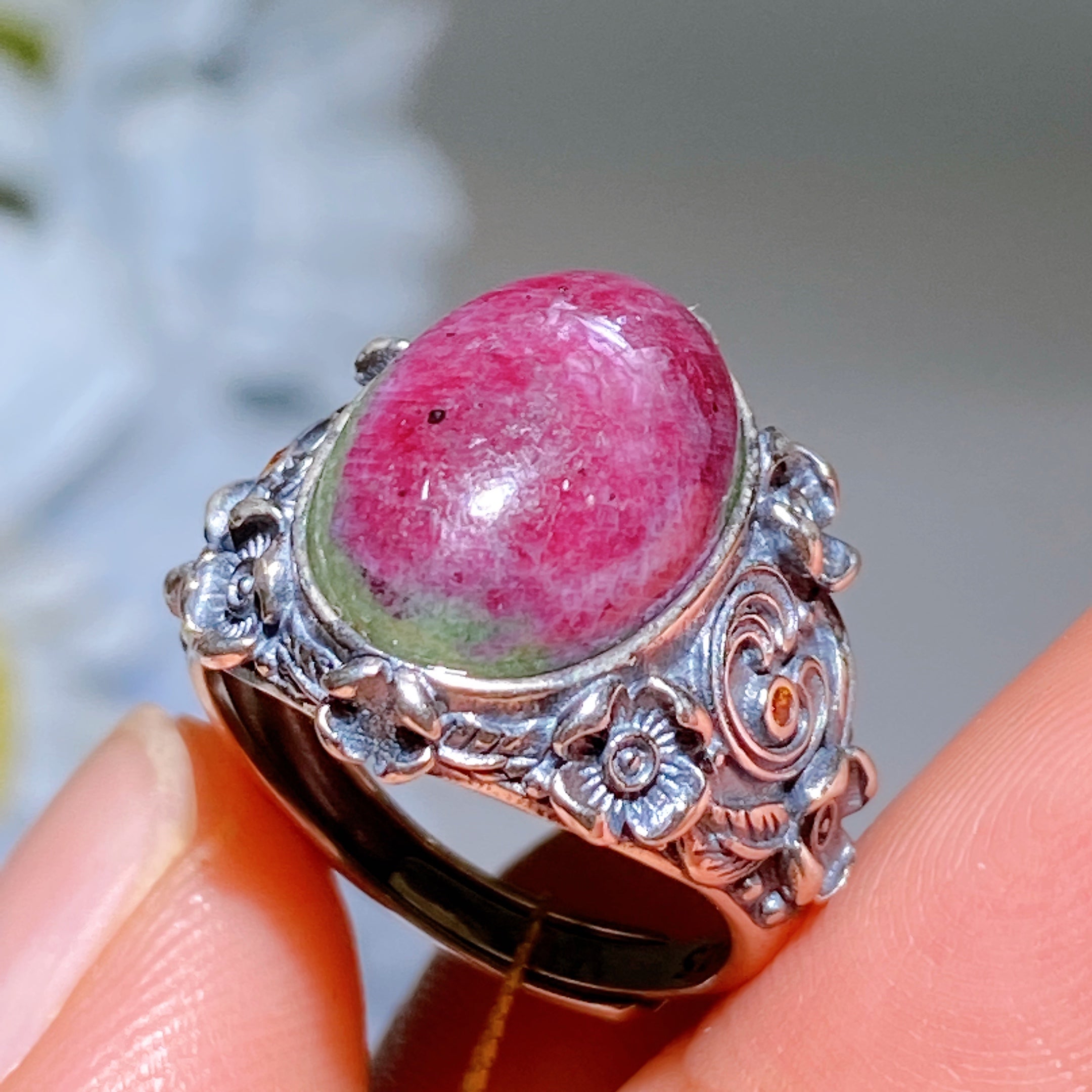 Adjustable S925 UV Reactive Ruby Healing Ring