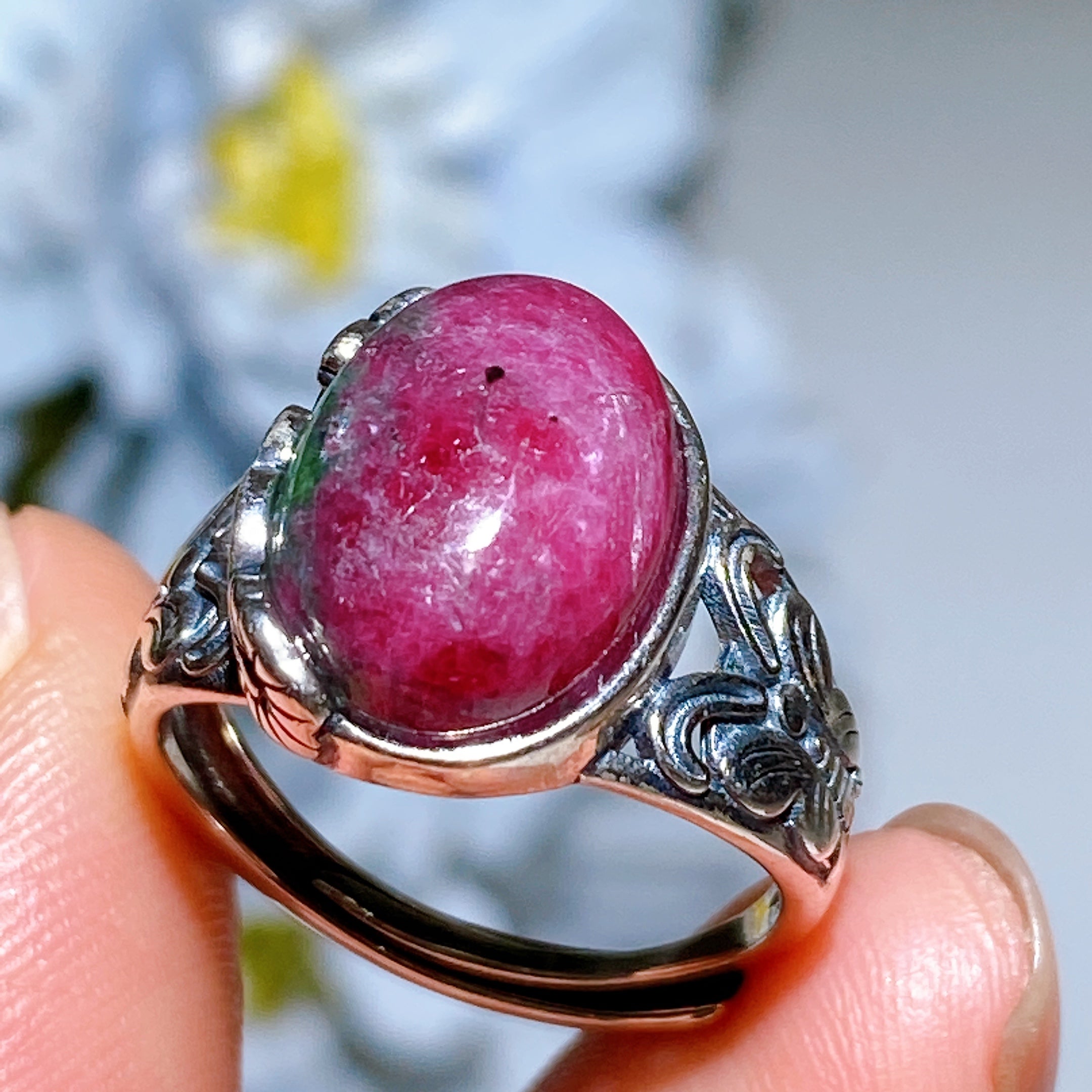 Adjustable S925 UV Reactive Ruby Healing Ring