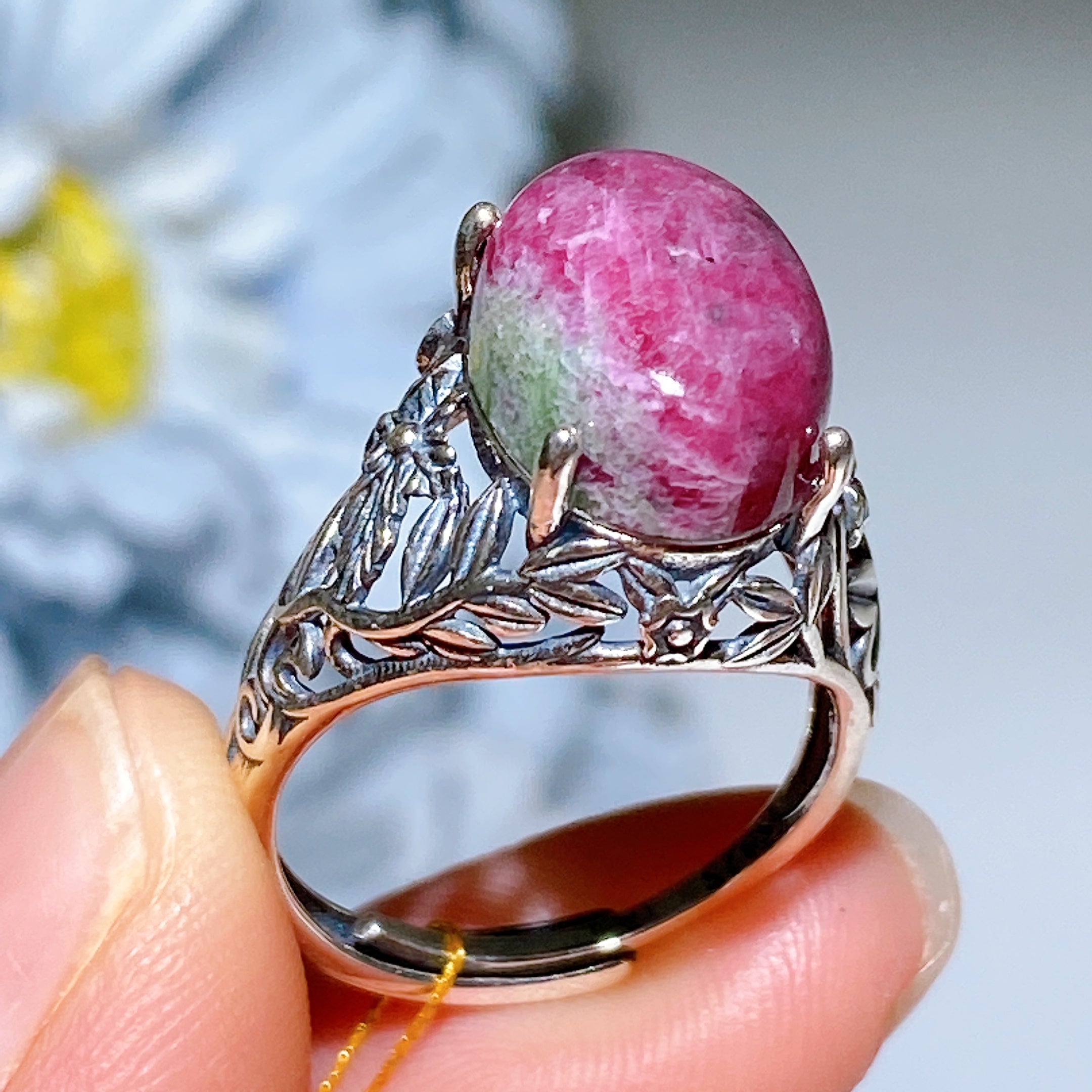Adjustable S925 UV Reactive Ruby Healing Ring