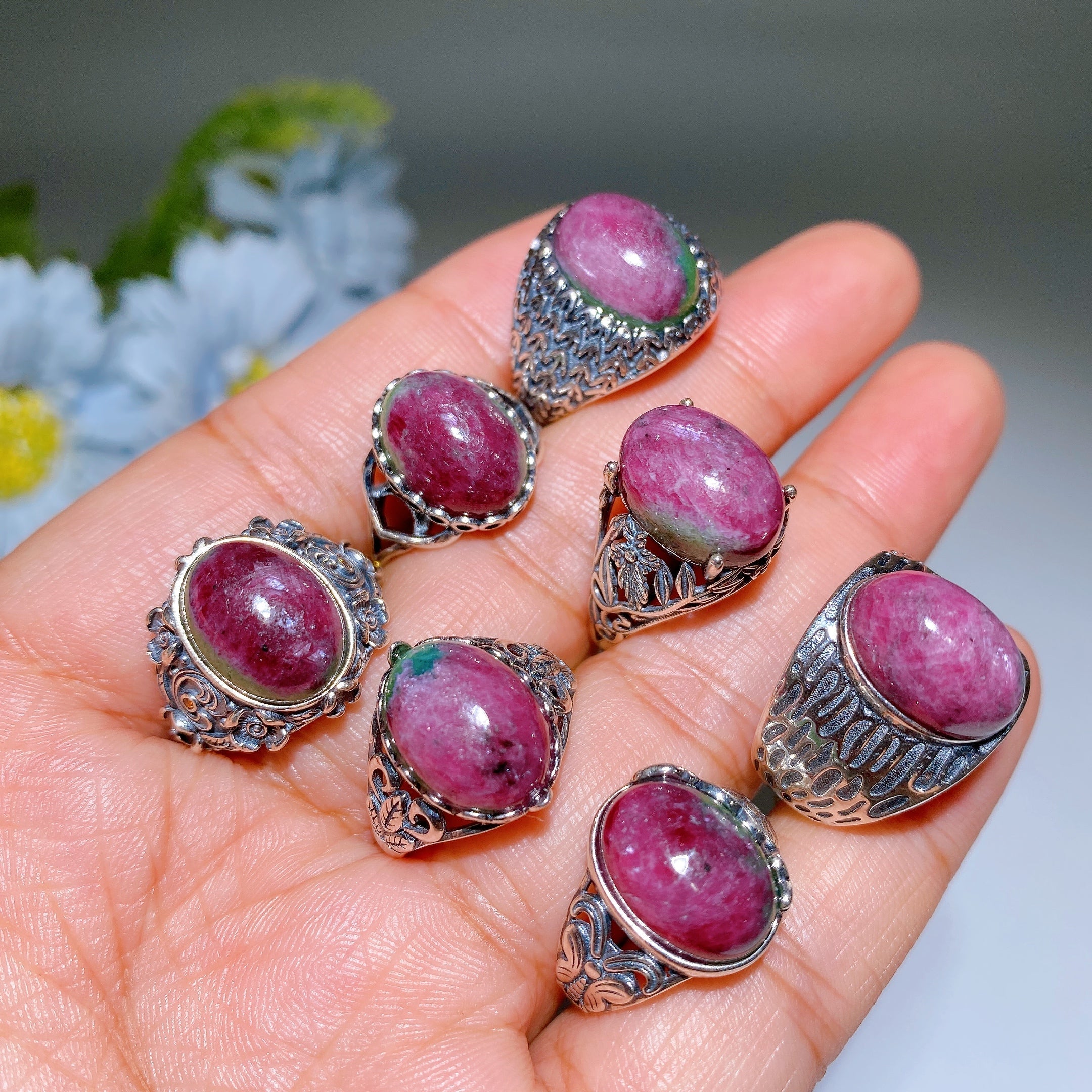 Adjustable S925 UV Reactive Ruby Healing Ring