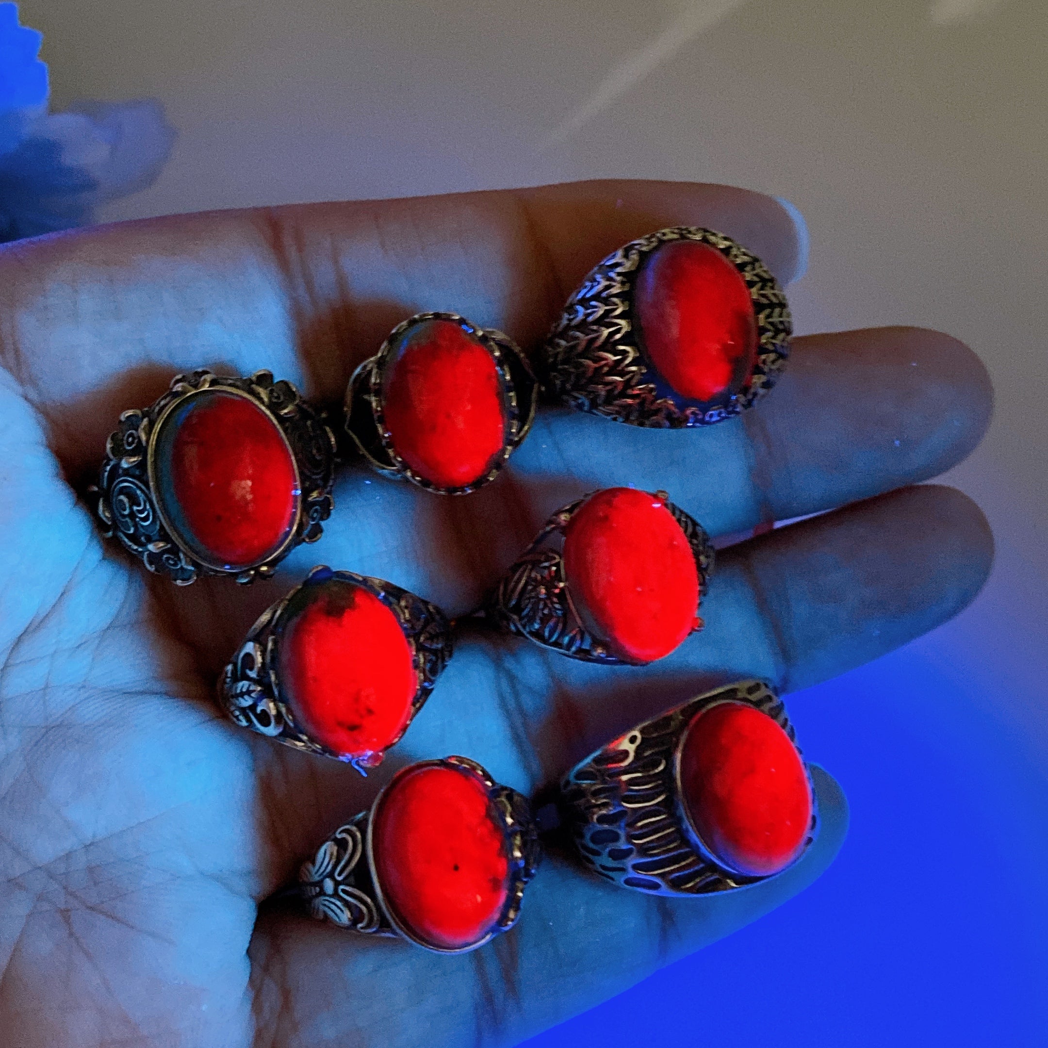 Adjustable S925 UV Reactive Ruby Healing Ring