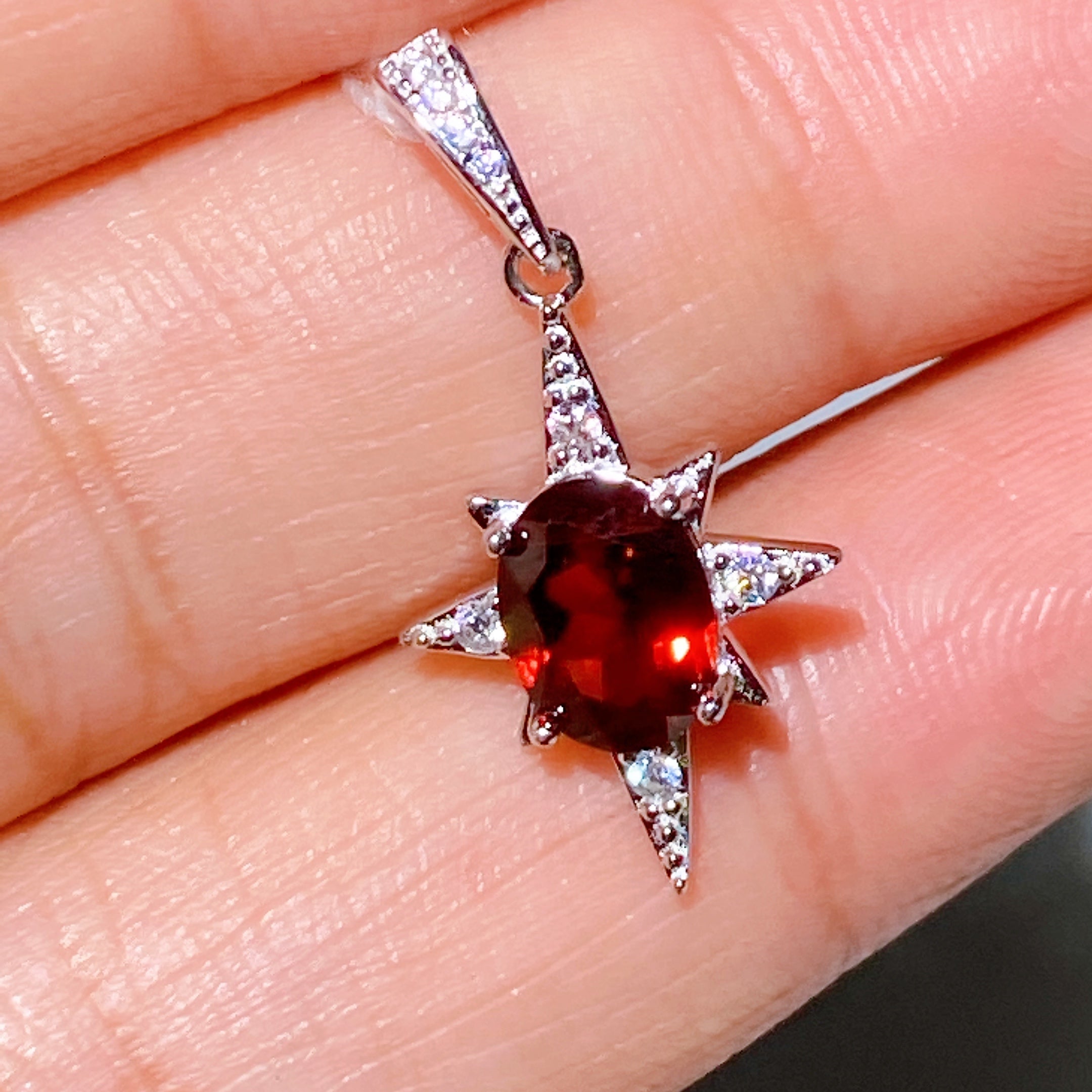 Adjustable Silver Garnet Ring Pendant for Crystal Healing