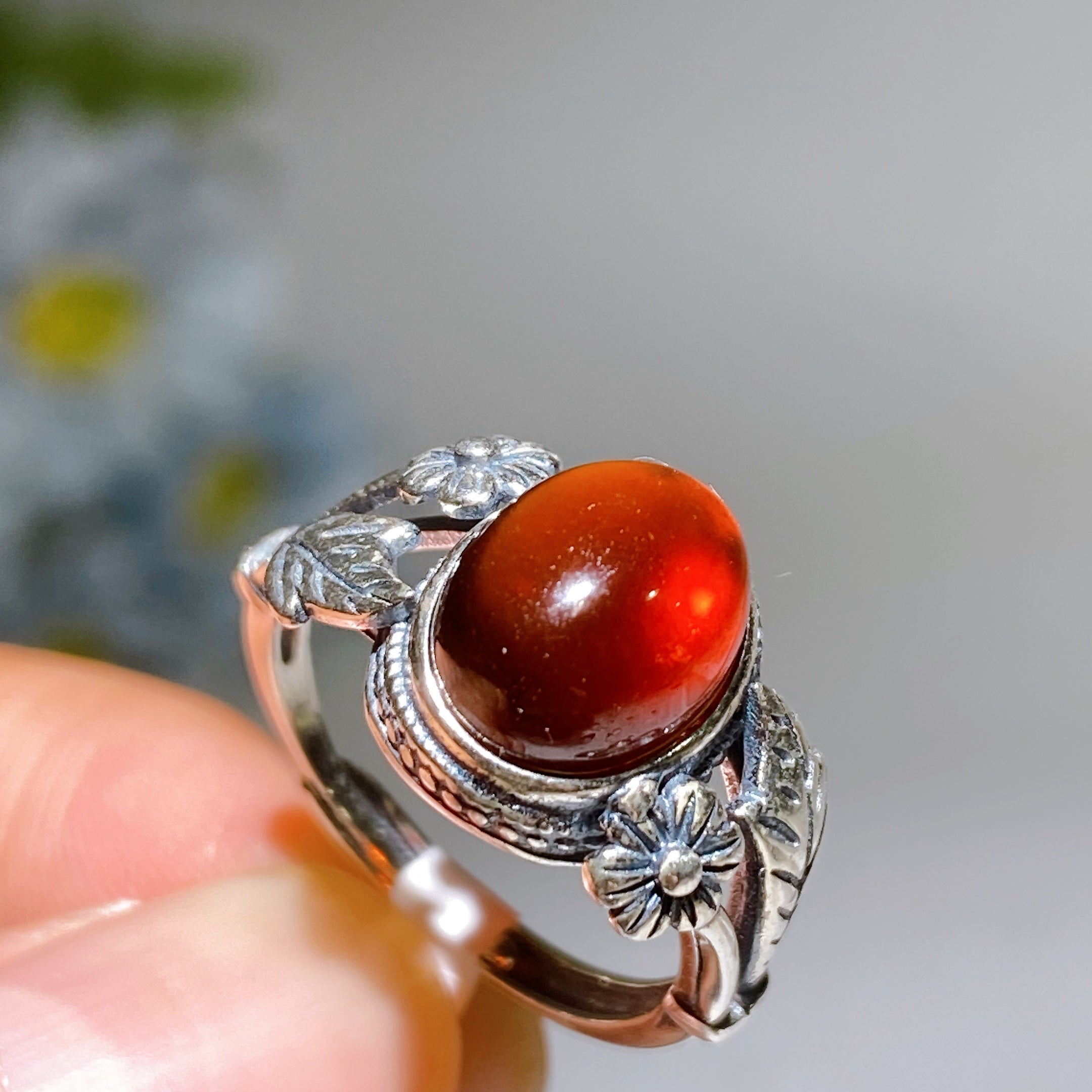 Adjustable Silver Garnet Ring Pendant for Crystal Healing