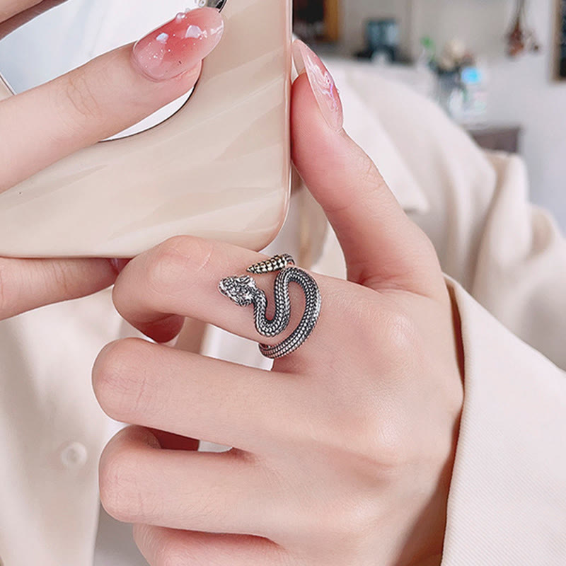 Adjustable Silver Snake Ring for Year of Snake