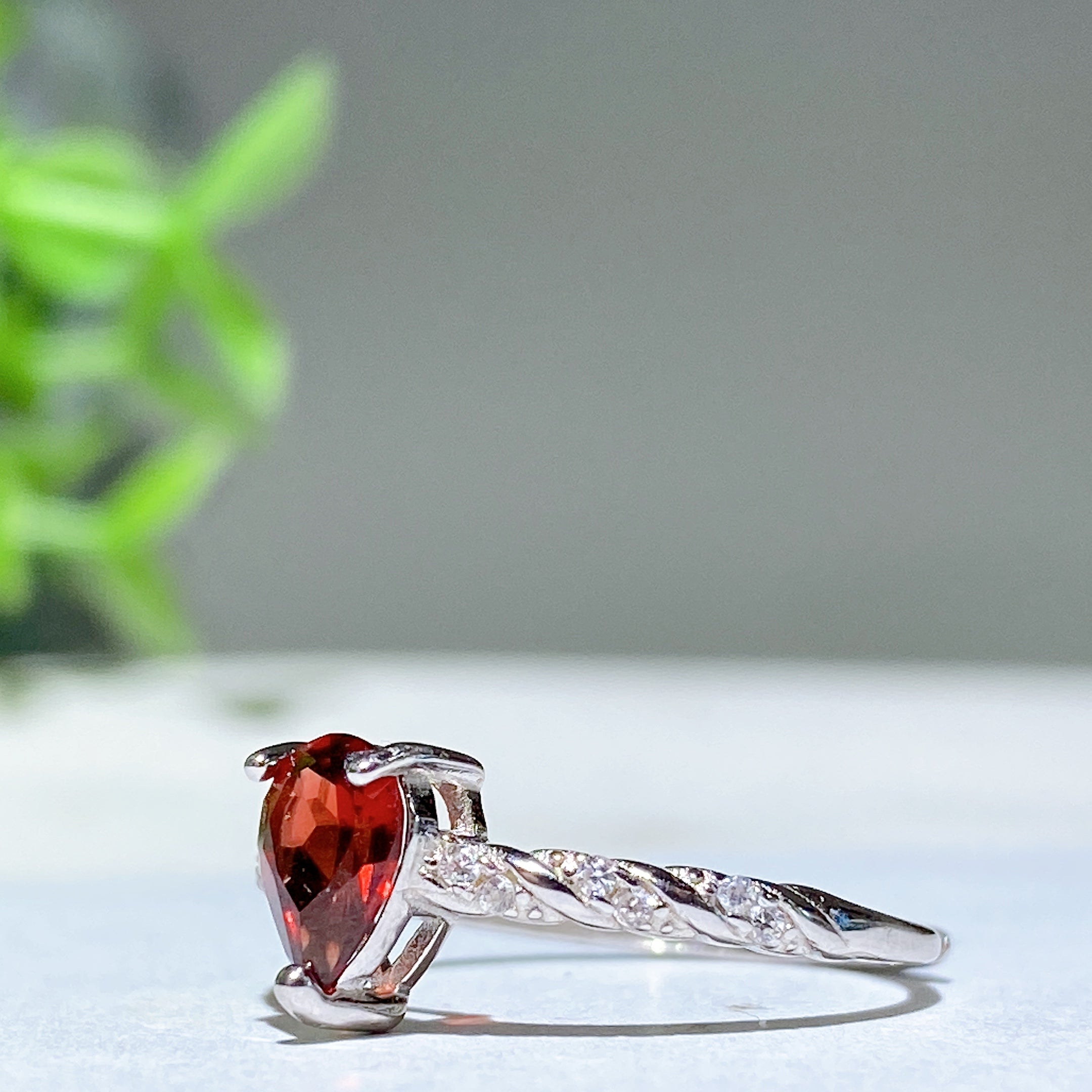 Adjustable Sterling Silver Garnet Ring with Opal Accent