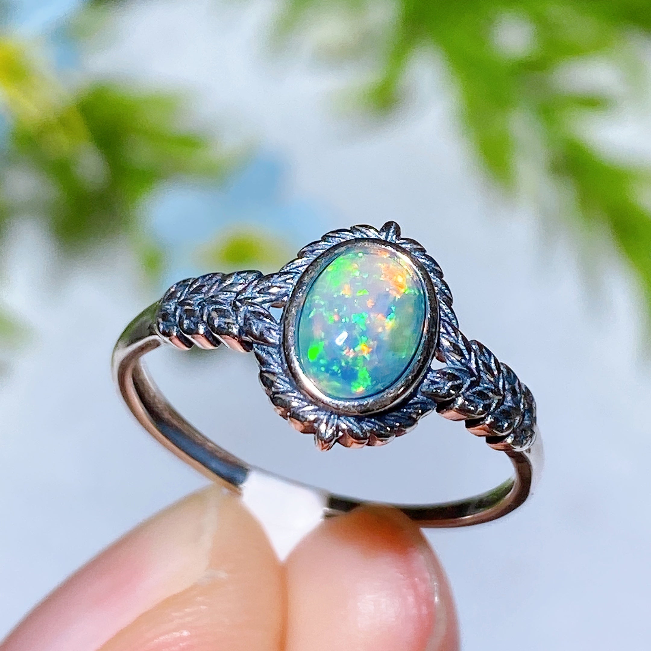 Adjustable Sterling Silver Natural Opal Spiritual Healing Ring