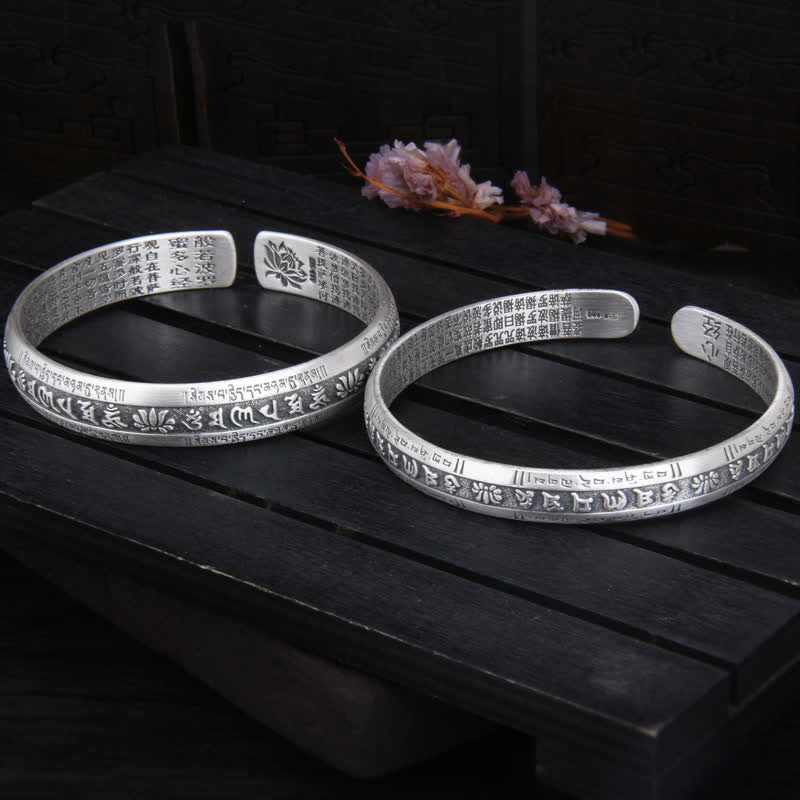 Adjustable Sterling Silver Om Mani Padme Hum Lotus Peace Bracelet