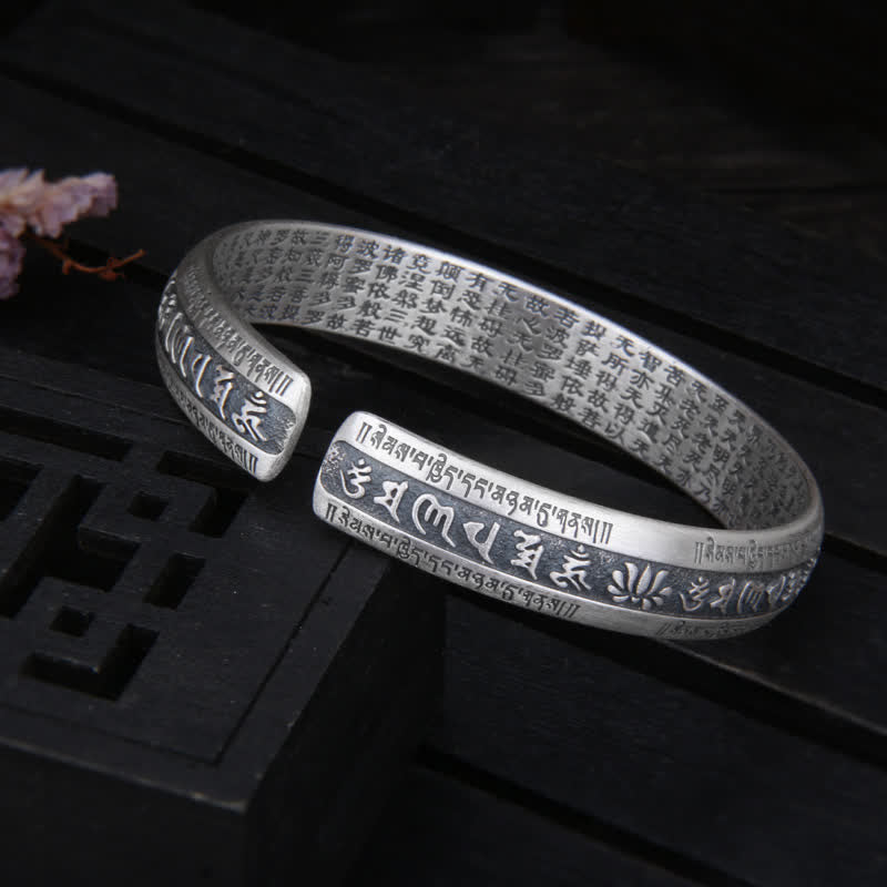 Adjustable Sterling Silver Om Mani Padme Hum Lotus Peace Bracelet