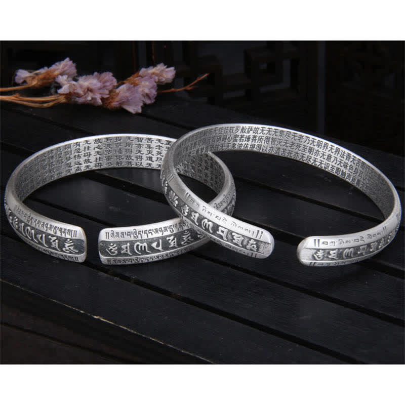 Adjustable Sterling Silver Om Mani Padme Hum Lotus Peace Bracelet