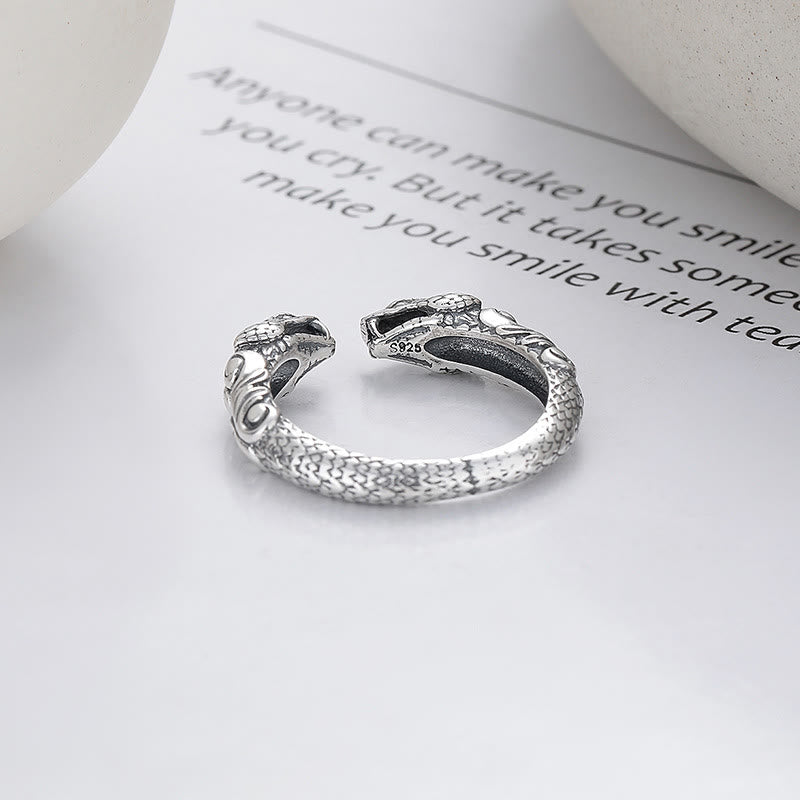 Adjustable Sterling Silver Two-Headed Snake Open Ring
