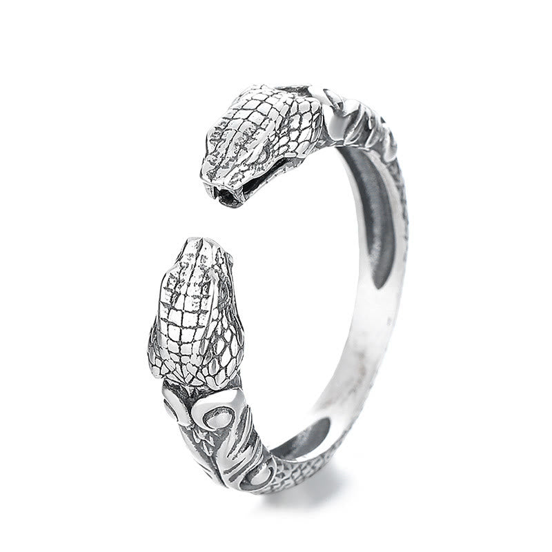 Adjustable Sterling Silver Two-Headed Snake Open Ring
