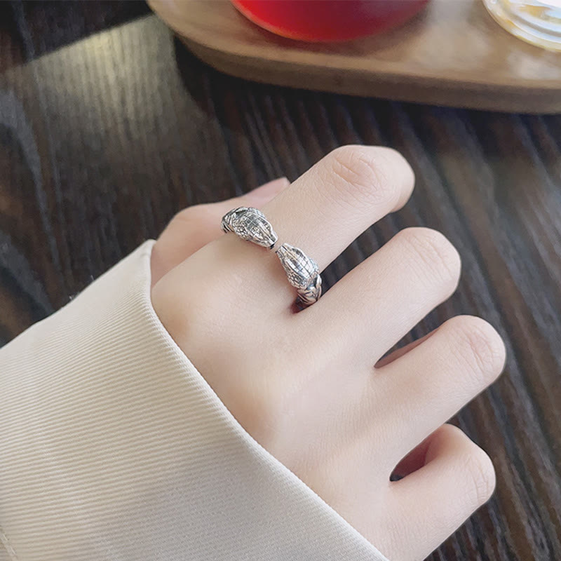 Adjustable Sterling Silver Two-Headed Snake Open Ring