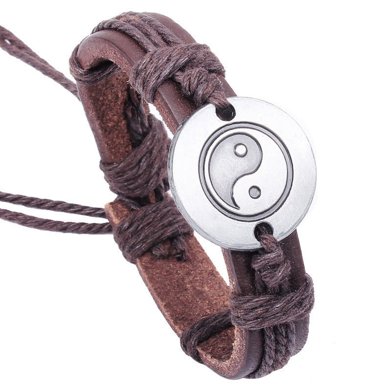 Adjustable Yin Yang Leather Harmony Bracelet 23cm