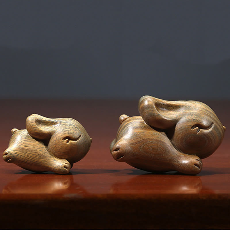 Small Green Sandalwood Rabbit Decoration for Peaceful Home
