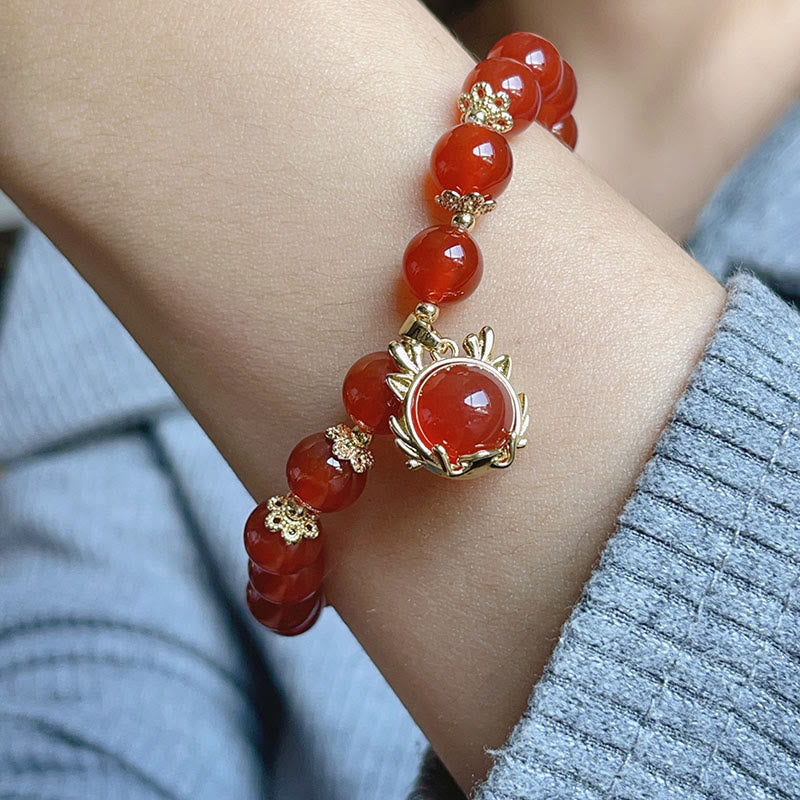 Year of the Dragon Red Agate Jade Peace Buckle Bracelet
