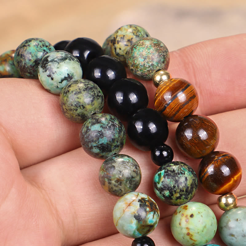 108 Bead Tiger Eye Turquoise Gemstone Mala Bracelet