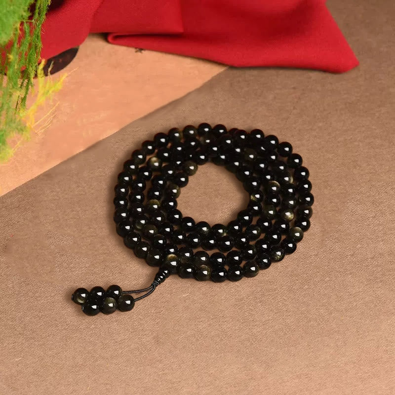 Gold Sheen Obsidian 108 Beads Wealth Mala Bracelet