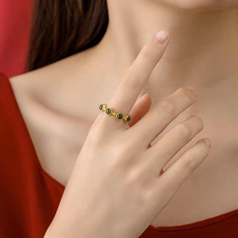 Adjustable Cyan Jade Healing Ring for Calm & Harmony
