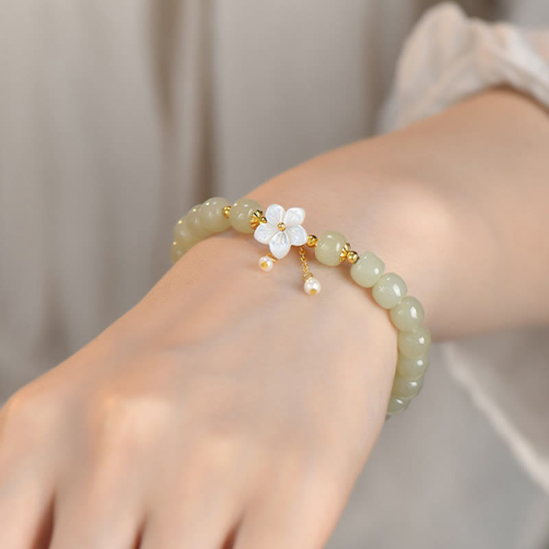 14-16cm Hetian Jade Luck Flower Bracelet